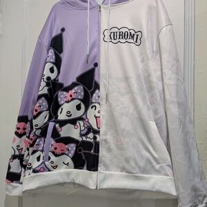 Kuromi Half-Print Zip Hoodie - Lavender & White New Without Tag.